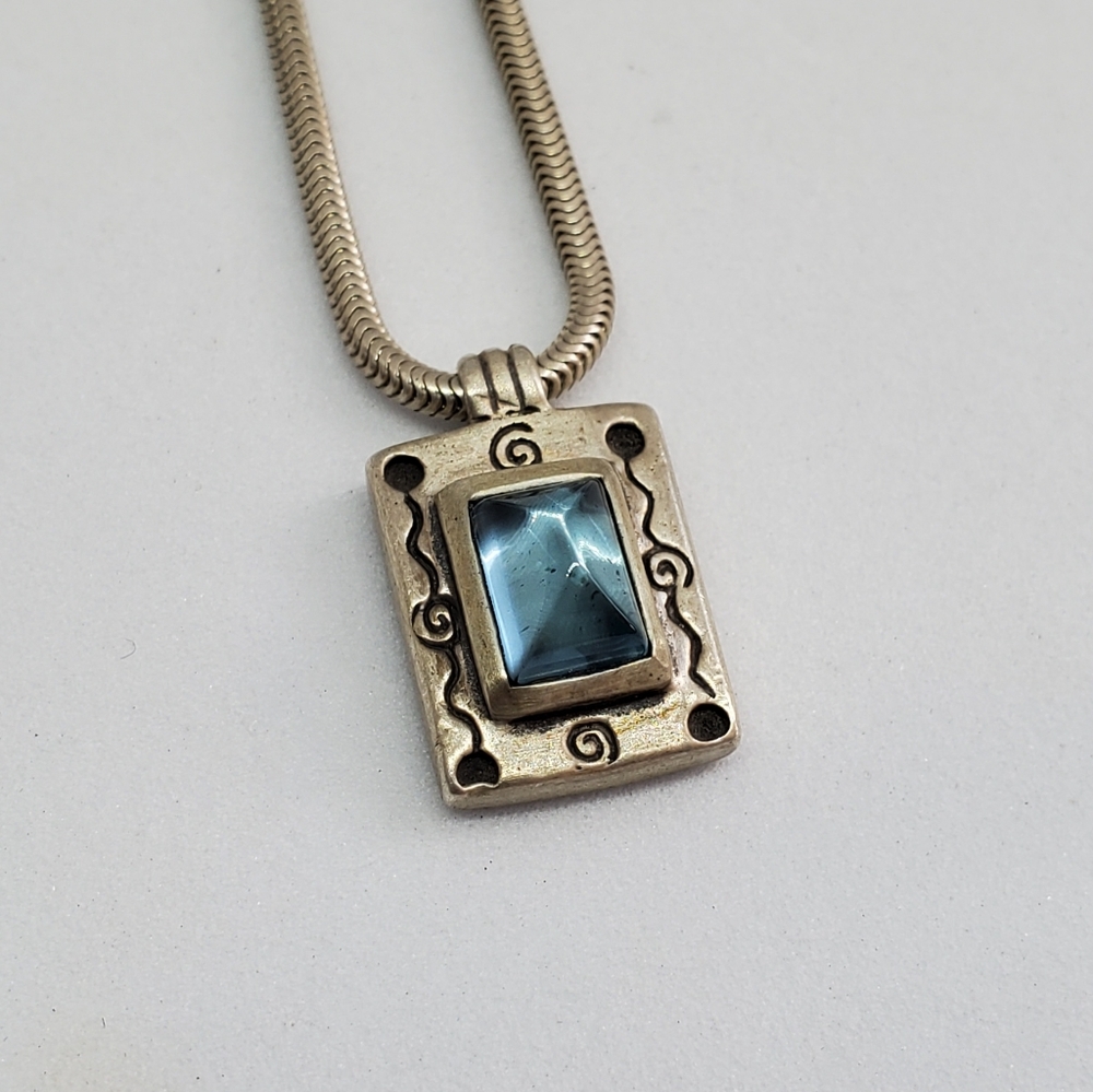 Sterling Blue Topaz Scrolled Snake Chain Necklace